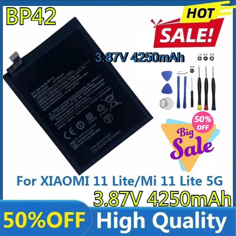 

Для XIAOMI 11 Lite/Mi 11 Lite 5G NE/2109119DG аккумулятор BP42 новый высококачественный аккумулятор BP42 4250 мАч + инструменты
