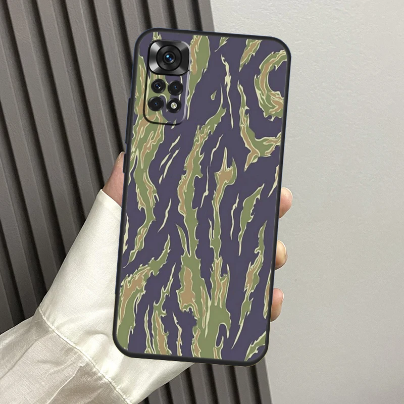 Humor Tiger Stripe Camo Army Camouflage Case For Xiaomi Redmi Note 10 11 12 Pro 8 9 Note 11S 10S Redmi 12C 9C 10A 10C Cover