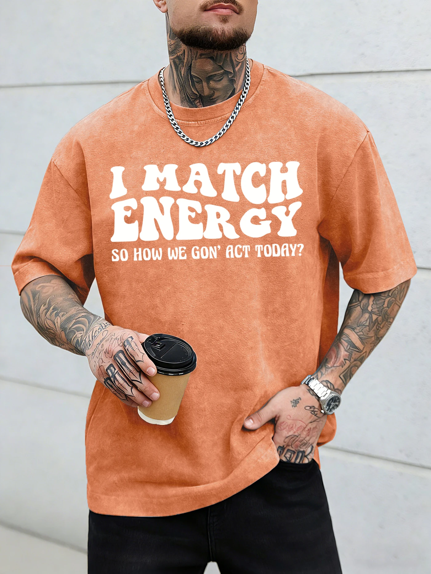 I Match Energyprinted Vintage T-Shirt Mans Summer Loose Cotton Short Sleeve Soft Washed Clothing Unisex Sport Basics Tee