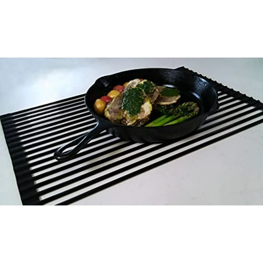 رف تجفيف قابل للطي أسود متعدد الأغراض 20.4 × 13.1 بوصة مع قضبان من الفولاذ المقاوم للصدأ الصلبة المطلية بالسيليكون لتجفيف الأطباق بكفاءة