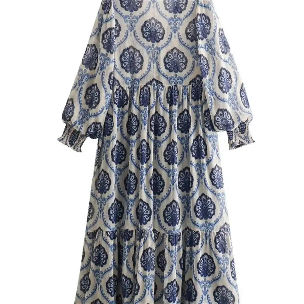 فستان نسائي ربيعي/صيف جديد على الموضة الأوروبية والأمريكية فستان مطبوع بخط معدني ملون #2