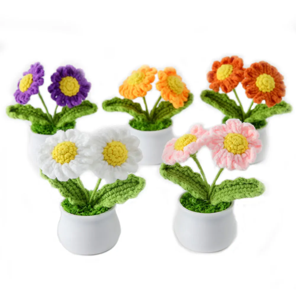 Handgestrickte Sonnenblumen-Tulpe, gehäkelte Blumen, Blumen, handgewebte Blumen, Desktop-Ornament, Auto, Heimdekoration, Geschenke zum Lehrertag – Detail 6