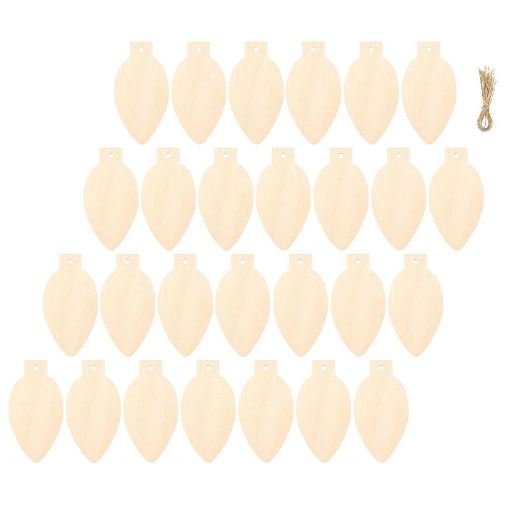 

50pcs Wooden Christmas Decorations Unfinished Light Bulb Wood Slices Diy Cutout Craft For Holiday Home Tree Wall Hanging Xmas