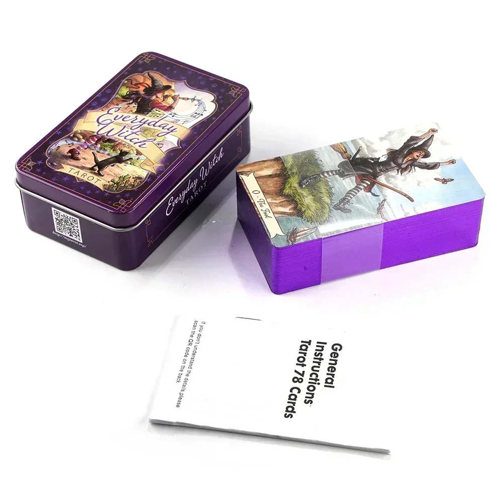 1Pcs Everyday Witch Tarot in Tin Metal Box 78 pcs Cards Gilded Edge Guidebook Deck Stocking Blooming Cat Cccult Del Toro Tarot