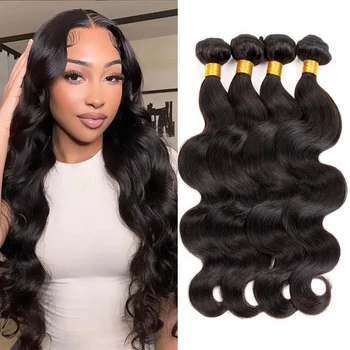 24 inç Vücut Dalga İnsan Saç Demetleri 100% Brezilyalı Ham İnsan Saç Kadınlar Için 4 Demetleri Kalın Demetleri Atkı Doğal Siyah