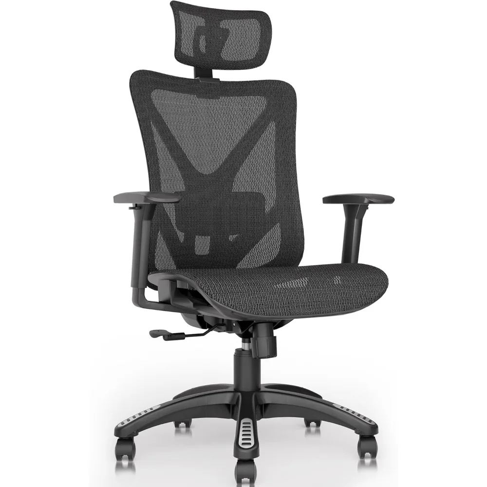 كرسي مكتب دوار مريح عالي الظهر مع دعم قطني ثنائي الأبعاد ومسند رأس ثلاثي الأبعاد ومساند للذراعين ثلاثية الأبعاد قابلة للتعديل