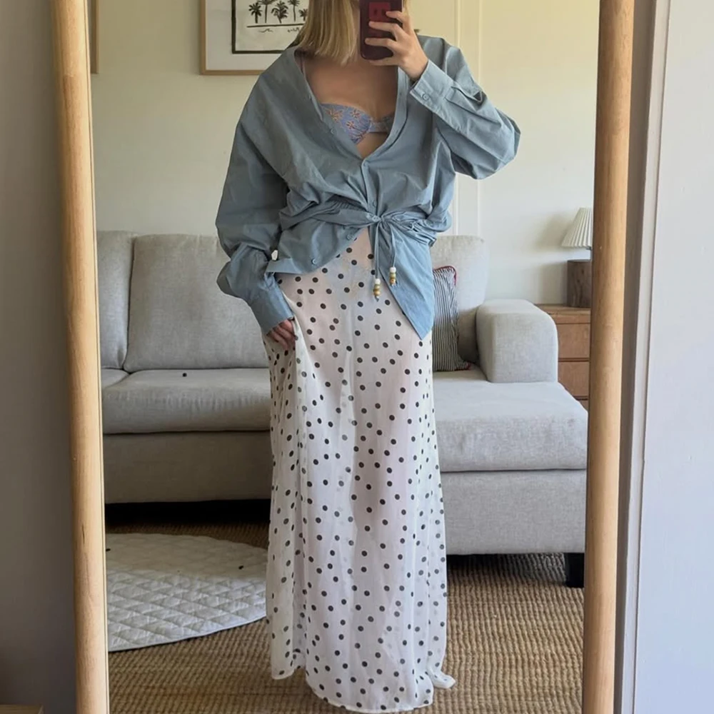 Talenza Summer Polka Dot Maxi Skirts Fashion Casual Contrast Loose Lace Skirts New High-Waisted Vintage Party Vacation Women's