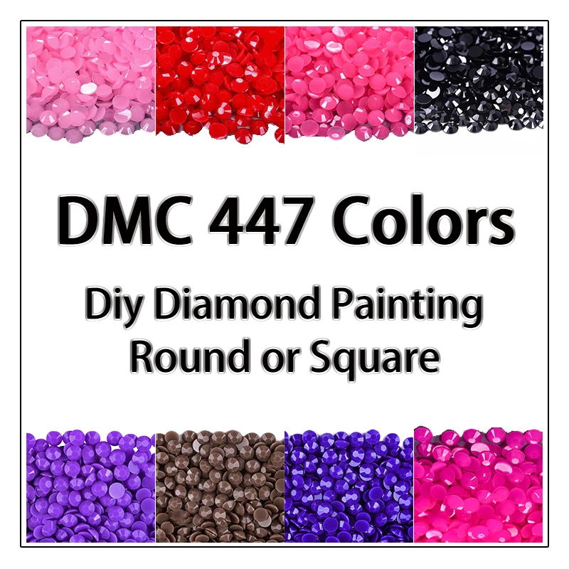 DMC-Atacado Strass Brocas com redondo completo ou quadrado, pintura diamante, pedra por atacado, contas de cristal, acessório por números, 447 cores
