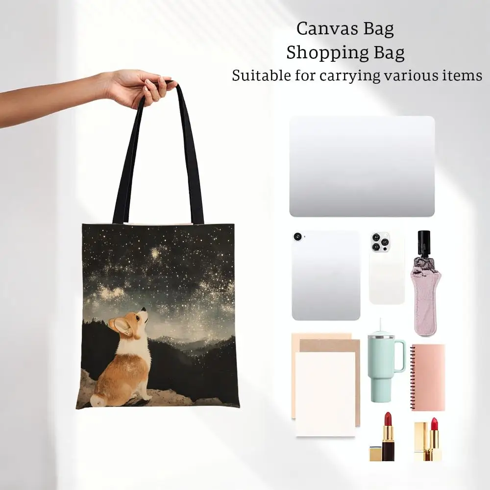 Adorable P-Pembroke Welsh Corgi Storage Bags Series Daily Print Bags Lightweight Shoulder Shopping Bags Tote Bag