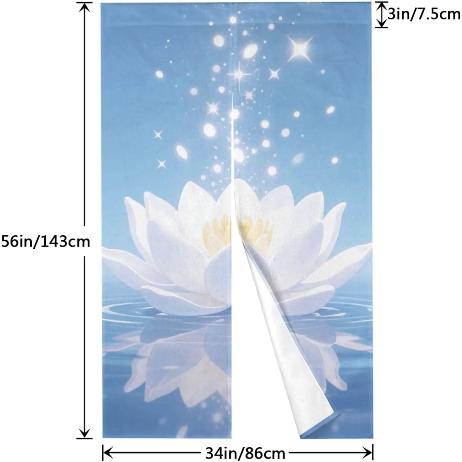 Japanese Zen Lotus Door Curtain, Light Blue Background Glowing White Lotus Water Ripple Print,Serene Oriental Decor Room Divider