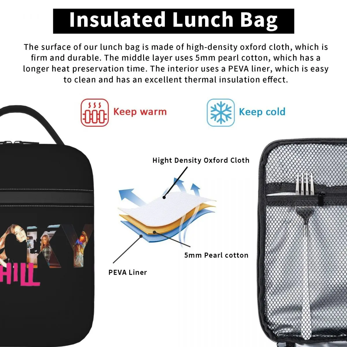 Becky Hill Classic Sticker Insulated Lunch Bag for Women Kids Portable Food Boxes Thermal Lunch Box Tote
