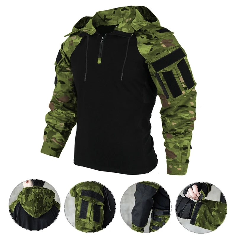 

Soft shell shark skin tactical suit hunting camouflage military hiking camping sports waterproof hooded jacket+pants