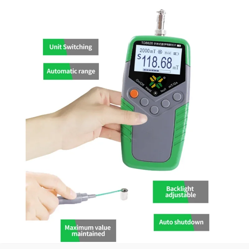 

TD8620 Digital Tesla Meter Permanent Magnet Gauss Handheld Magnetic Flux Surface Field Test