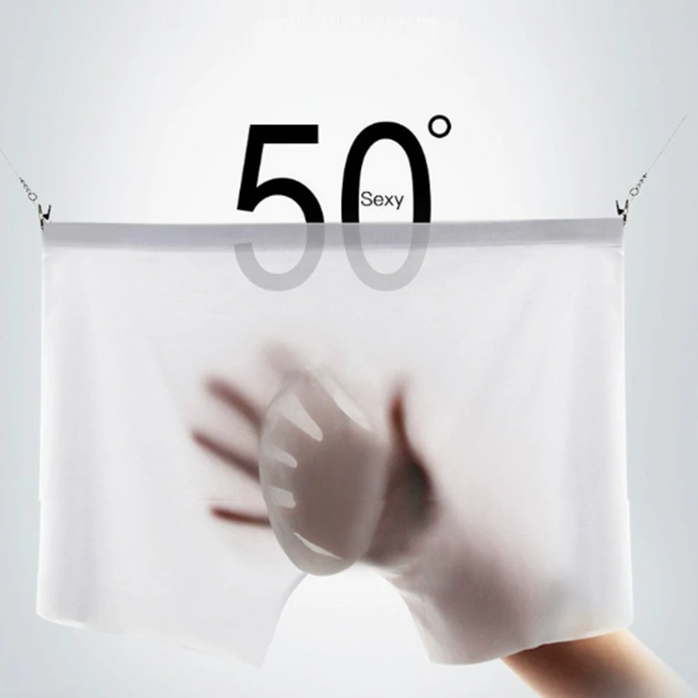 Men Ice Silk Seamless Boxer Shorts 3D Bulge Pouch Ultra-Thin Panties Underwear Quick Drying Underpant