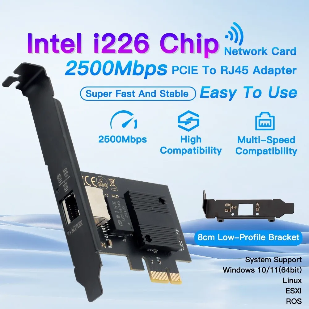 

2.5G RJ45 LAN Port Gaming Network Card I226 PCI-E Gigabit Ethernet Adapter