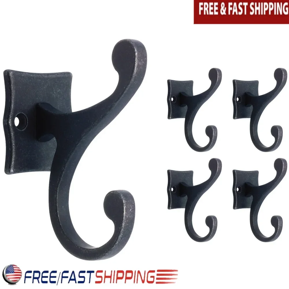 

Double Scroll Coat Hat Wall Hooks 5 Pack Durable Metal Gunmetal Gray Heavy Duty Storage Coats Bags Towels Anywhere
