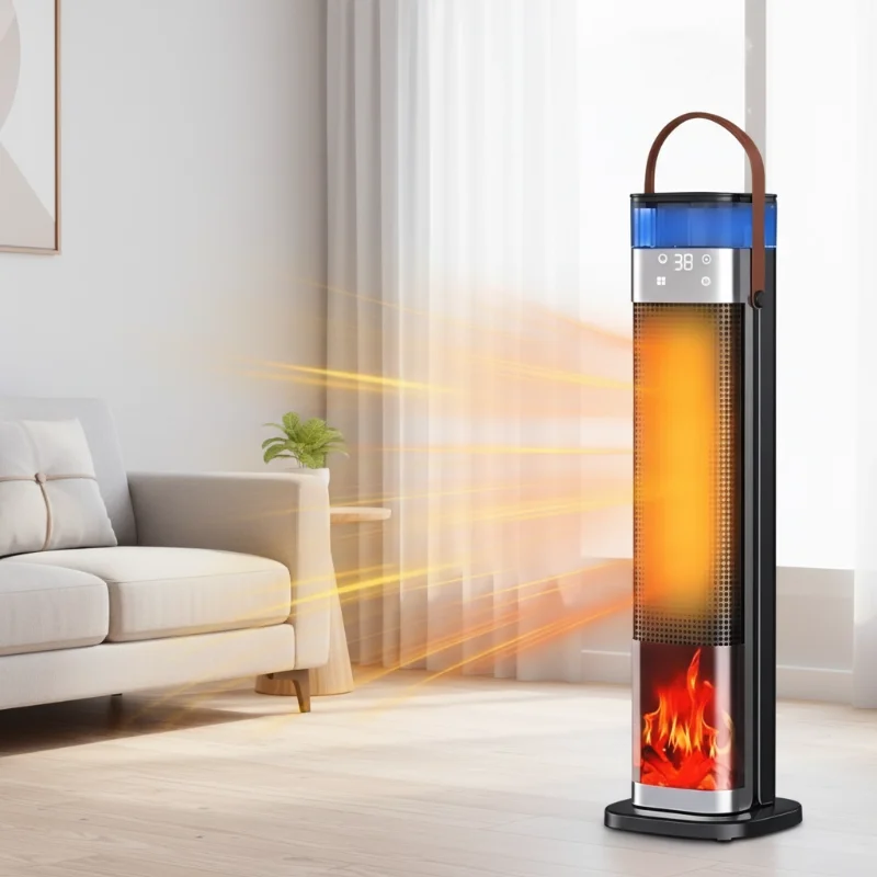 Mini Portable PTC Desktop Heater with Simulated Flame Remote Control 3-speed Fan Energy Class for Home Use