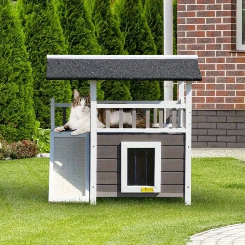 

Dog House Cat House Fenced Balcony With Balcony, Large Wild Villa Weatherproof, Indoor And Outdoor Pet House