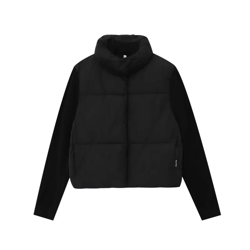 ETJ 2025 new product women's fashionable knitted patchwork stand-up collar long-sleeved cotton jacket warm jacket coat