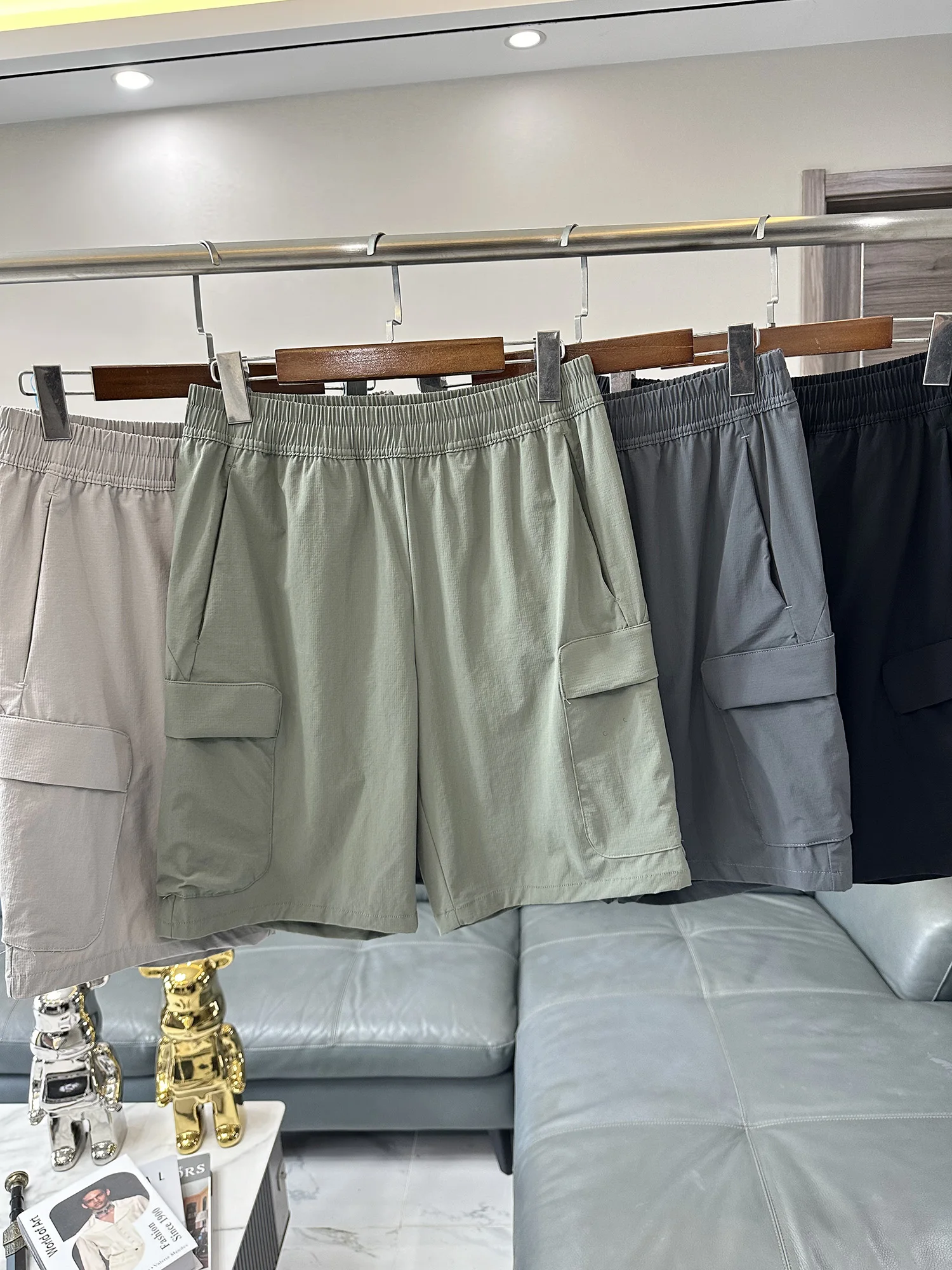 

Quick Dry Workwear Style Men's Shorts Summer Outdoor Sports Loose Casual Trendy Five-Quarter Length Pocket Detail Straight Leg