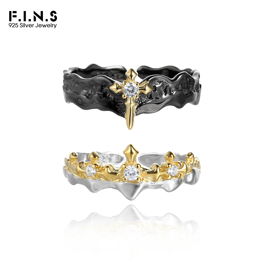 F.I.N.S الأميرة والفارس S925 فضة زوجين خواتم الرجعية فصل اللون القديم مفتوحة قابل للتعديل غرامة مجوهرات هدايا