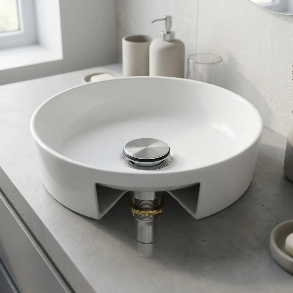 304 Stainless Steel Drain Stopper for Countertop Basin No Overflow Hole Design Leak Rubber Seal 60mm Cover Size