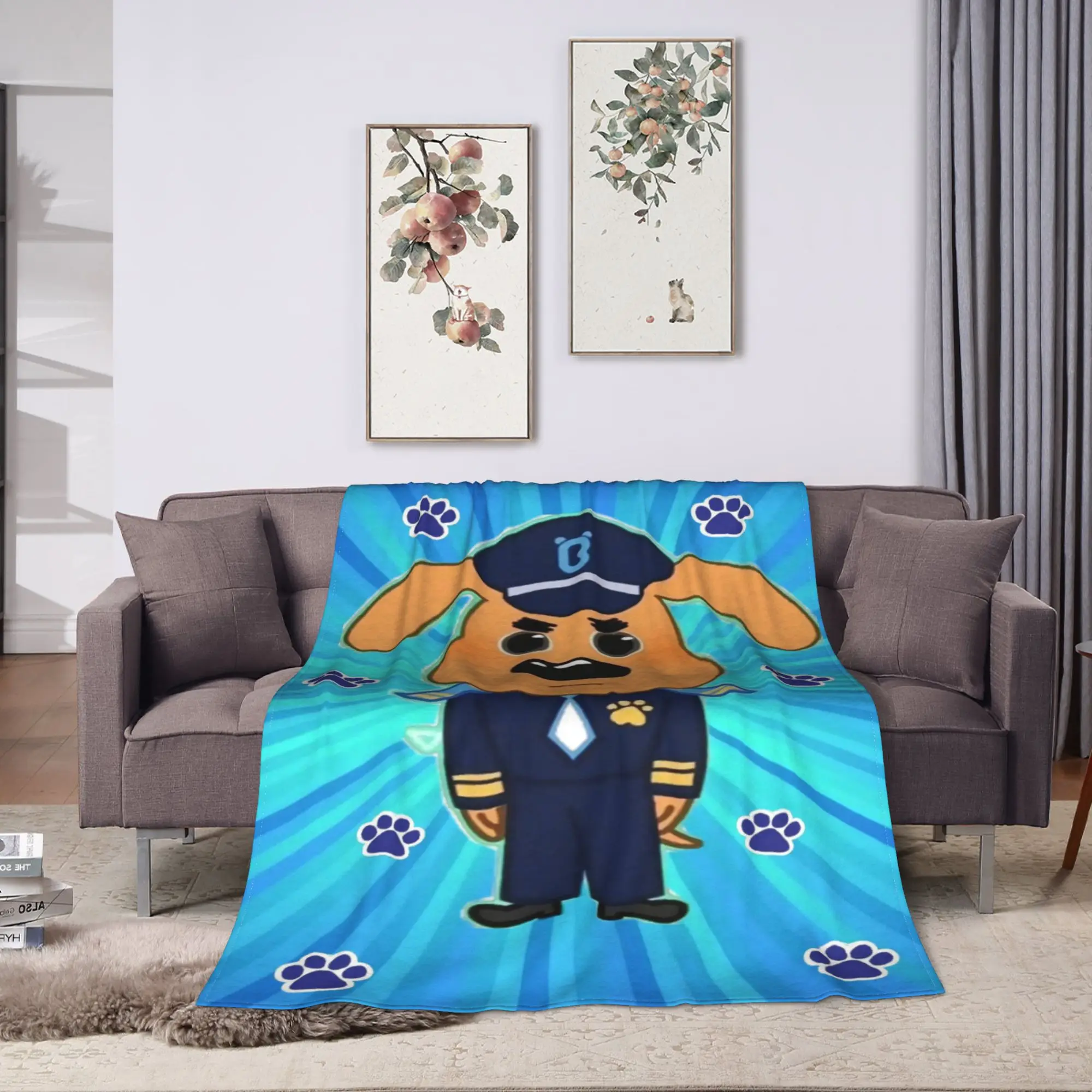 Sheriff Labrador Cartoon Animation Blanket Quality Super Soft  Throw Blanket Winter Decorative Bedroom Graphic Bedspread
