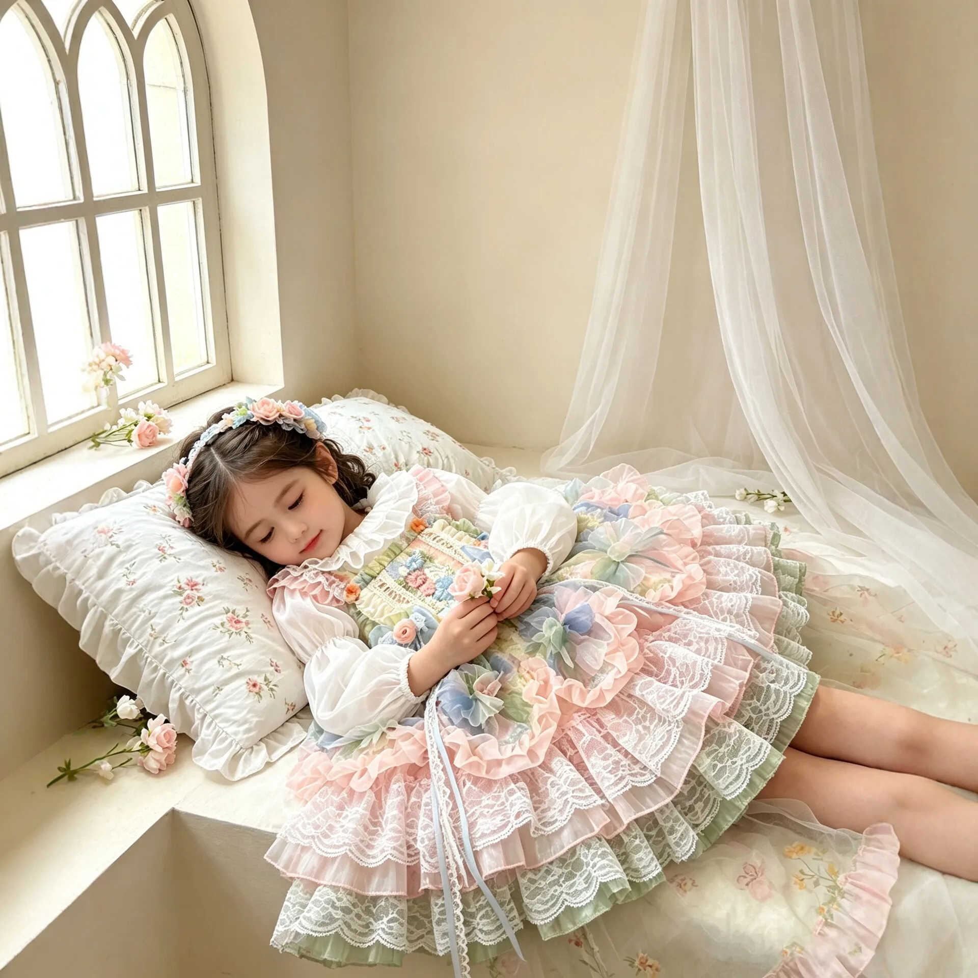 Royal Garden Girl Princess Lolita Lace Cake Troupe Birthday Party Baby Dress