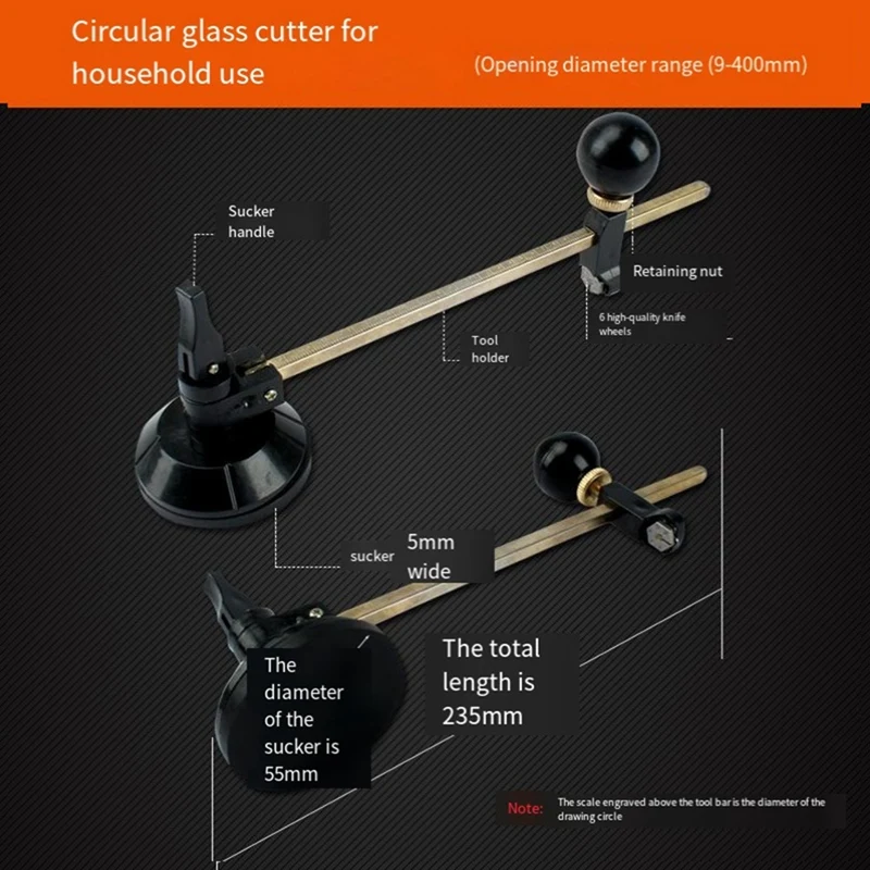 ABPP-ガラスカッター コンパスナイフ 多機能高精度丸カッター レンジフード穴オープナー 丸カッター