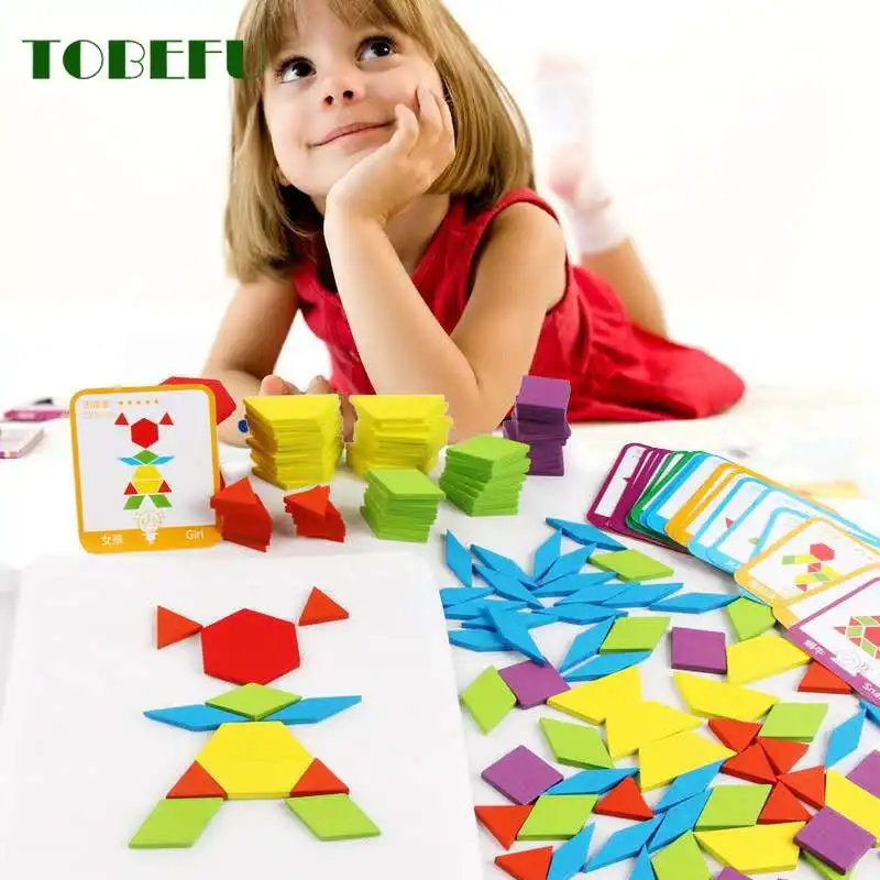 TOBEFU 155pcs Wooden Jigsaw Puzzle Board Set Colorful Baby Montessori Educational Toys for Children Learning Developing Gifts