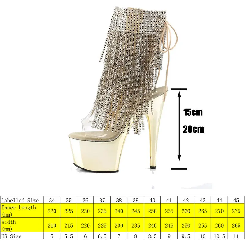 Krasovki 20cm 15cm Plastic PU Synthetic Sandals Bling Rhineston Shoes Summer Women Roman Boots Gothic Punk Gladiator Sandle Sexy