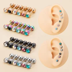 2PCS 16G Earring Studs Round Rhinestone Stainless Steel Post Back Ball Screw Men Women Helix Cartilage Ear Lobe Piercing Jewelry