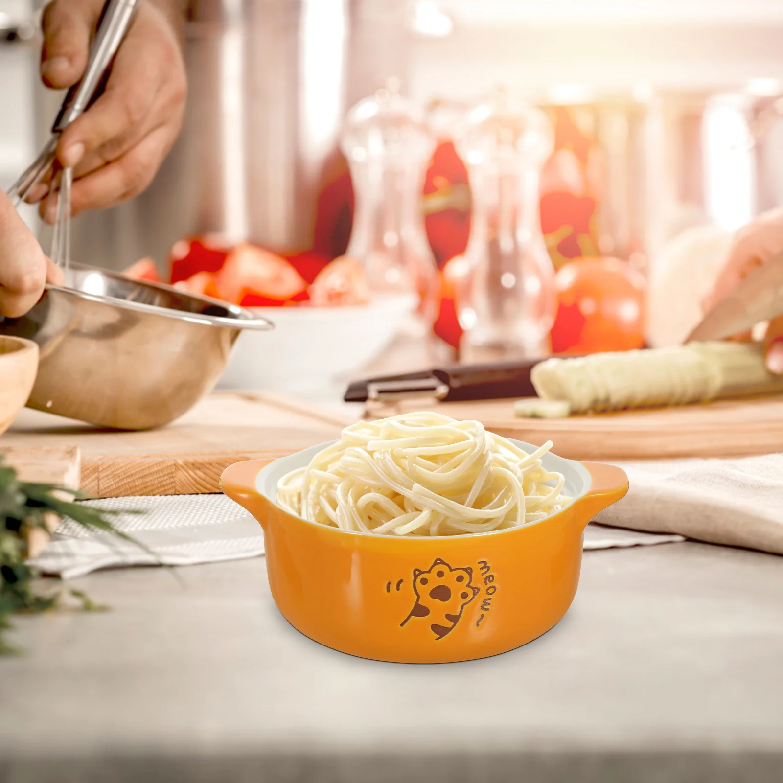 

Cat Ramen Bowl Ceramic with Lid Handle Soup Noodle Fruit Salad Bowl for Office Dorm Home Use Soup Bowls Japanese Dinnerware Set