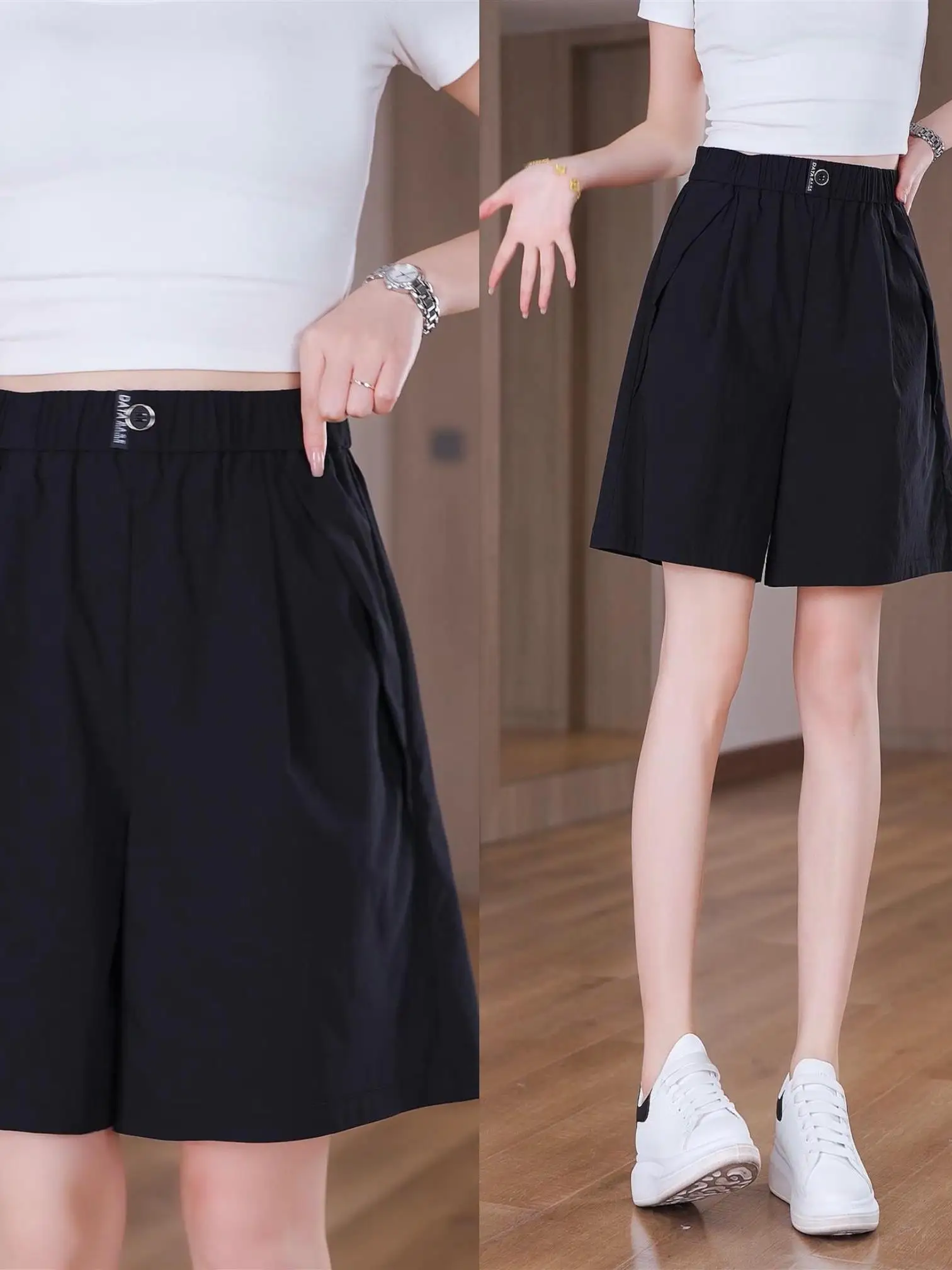 Ice Silk Quick Dry A-Line Wide Leg Shorts Women's High Waist Slimming Fashion Casual Loose Five-Point Pants Summer New Arrival