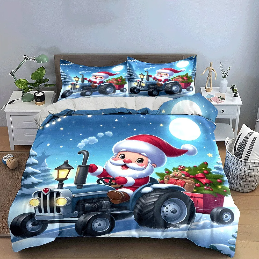 Santa's Festive Tractor Trio Set Exquisite three-piece bedding set gift for kids and adults