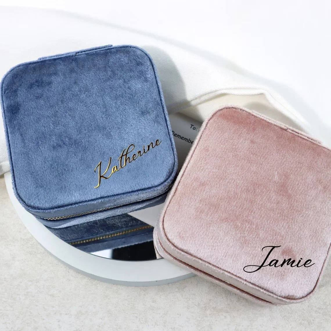 Personalized Velvet Jewelry Box Girls Jewelry box Velvet surface case, Travel jewelry box with name, Bridesmaid Proposal Gifts