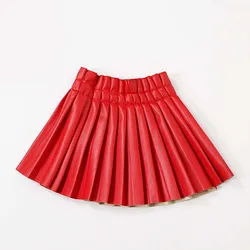 Girls Summer Skirts Baby Candy Color Performance School Short Dress Children Waist Leather Pleated Skirts