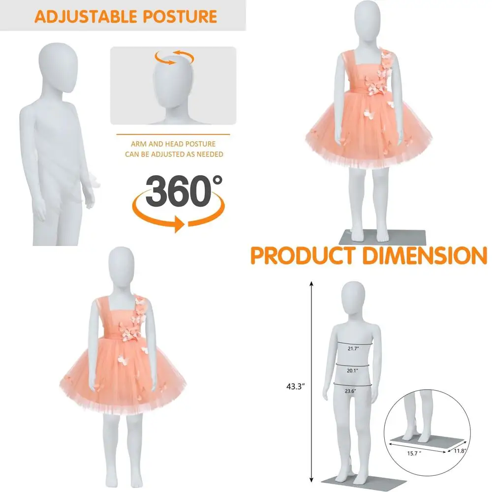 

Регулируемый детский манекен (43 см) для демонстрации одежды для мальчиков и девочек, белый, с металлическим основанием и съемной головой