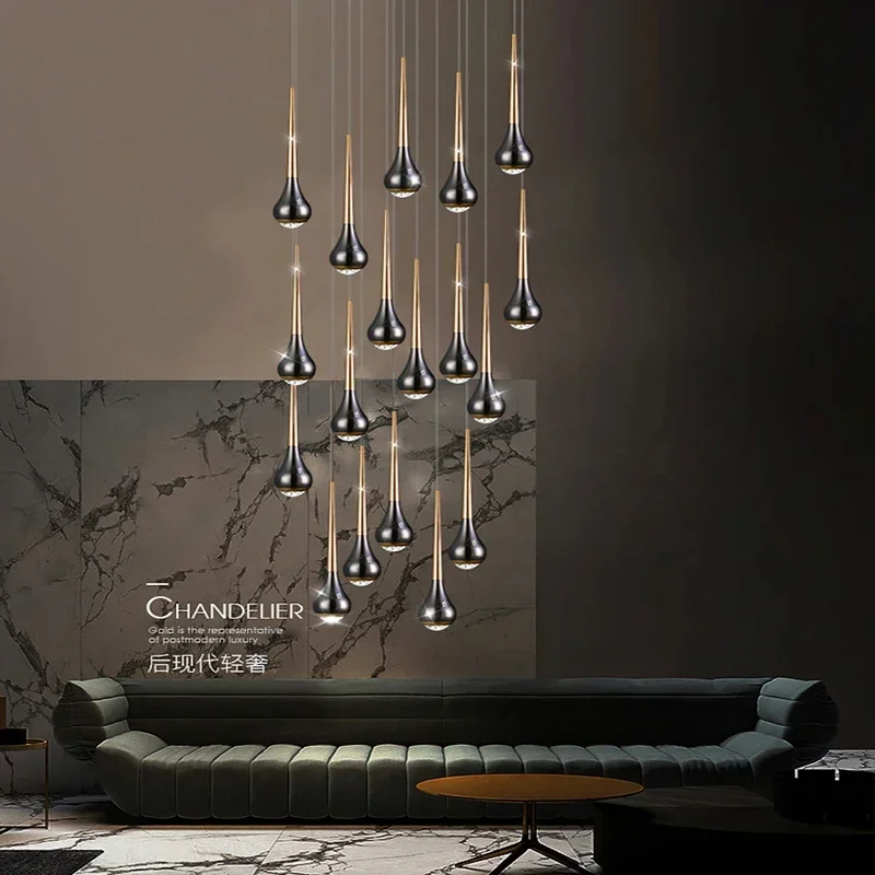 New Nordic Loft Long Chandelier Modern Living Room Staircase Exhibition Hall Hotel Atmosphere Decorative Lighting Lustre Fixture