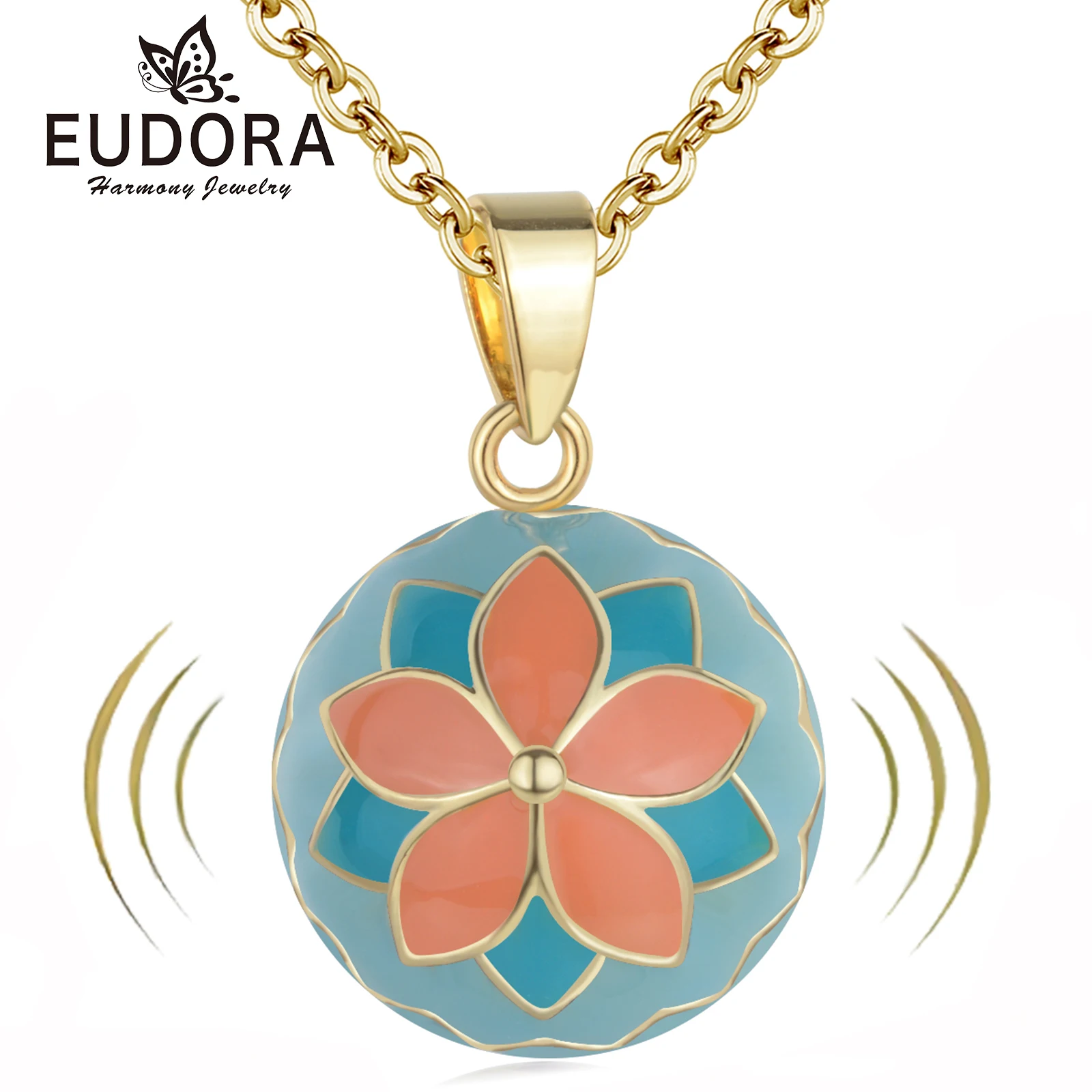 Eudora Bola de Grossesse Carillon Halskette 20mm Kugel Blume Engel Anrufer Baby Musical Bola Schmuck für Schwangere Frauen Geschenk