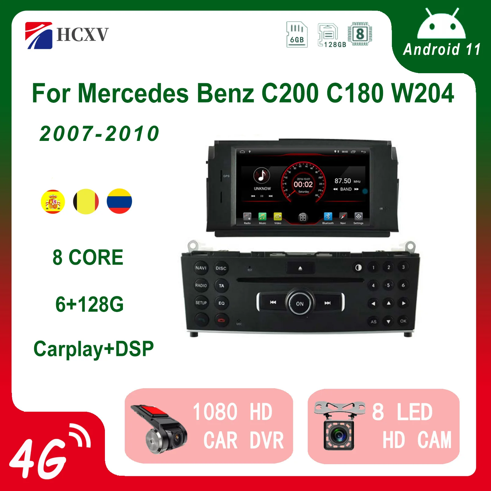 Android 11 2 Din Car Radio Navigation GPS Multimedia video Player For Mercedes Benz C200 C180 W204 Carplay With Bluetooth stereo