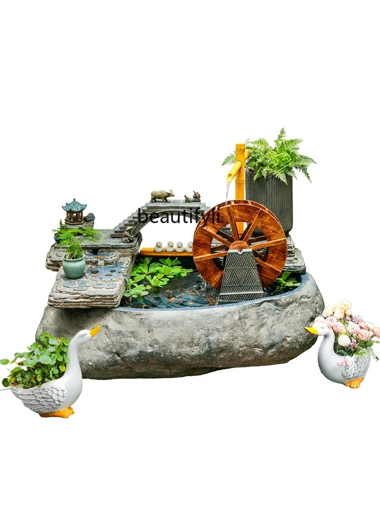 

Pastoral Courtyard Flowing Water Ornaments Villa Yard Large Fish Pond Fengshui Wheel Fortune Landscape Outdoor Landscape