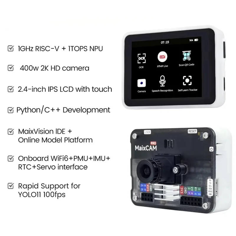 M16K-For Sipeed Maixcam Pro AI Camera Kit NPU SG2002 RISC-V YOLO Opencv WIFI6 With 2.4Inch Screen MIC Speaker