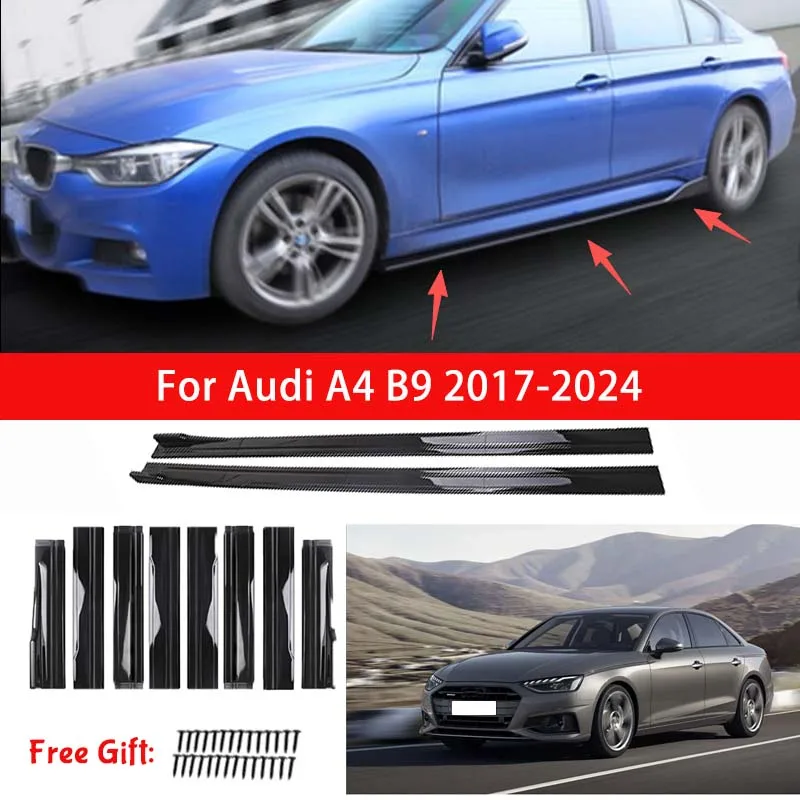 For Audi A4 B9 2017-2024 Side Skirt Extension Splitter Lip Racing Modified Side Spoiler