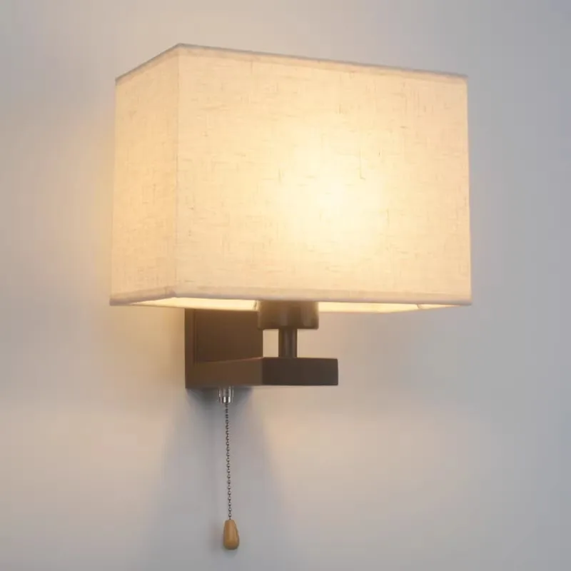 

Настенный светильник для спальни, тканевый, в новом китайском стиле, прикроватный, современный, простой, для коридора, гостиничного номера, с выключателем на кабеле, европейский настенный бра