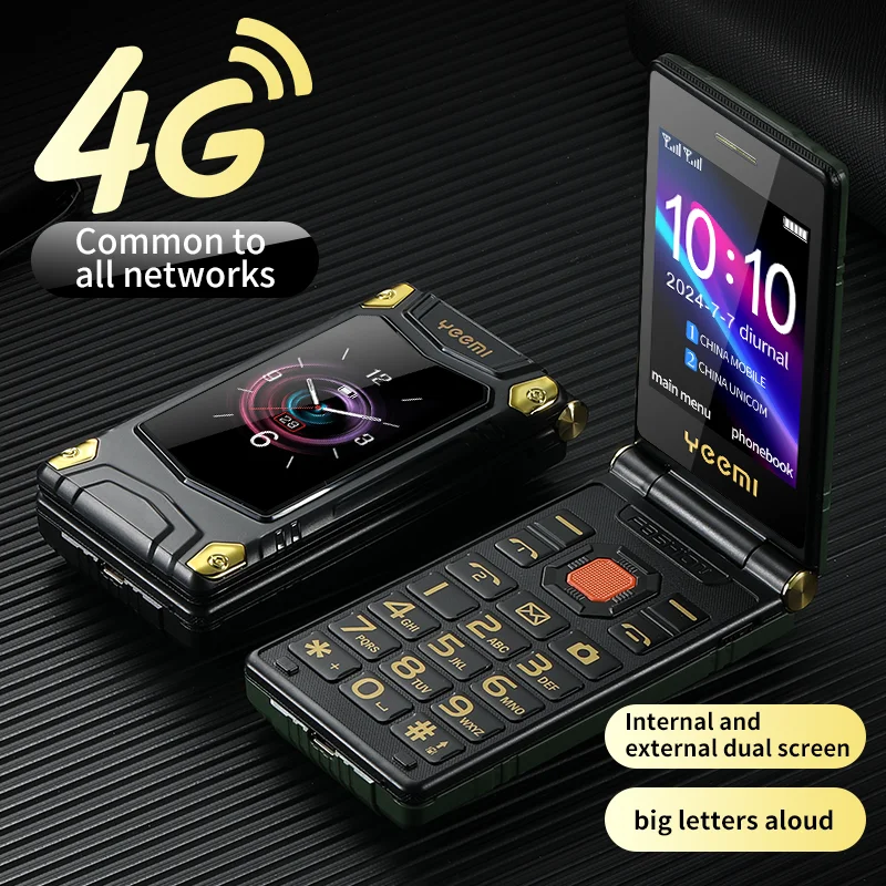 YeeMI M7+ Rugged 4G Feature Phone Big Button Full Band Flip Phone Dual SIM Dual Screen Cellphone For Old Man 6800mAh Big Battery