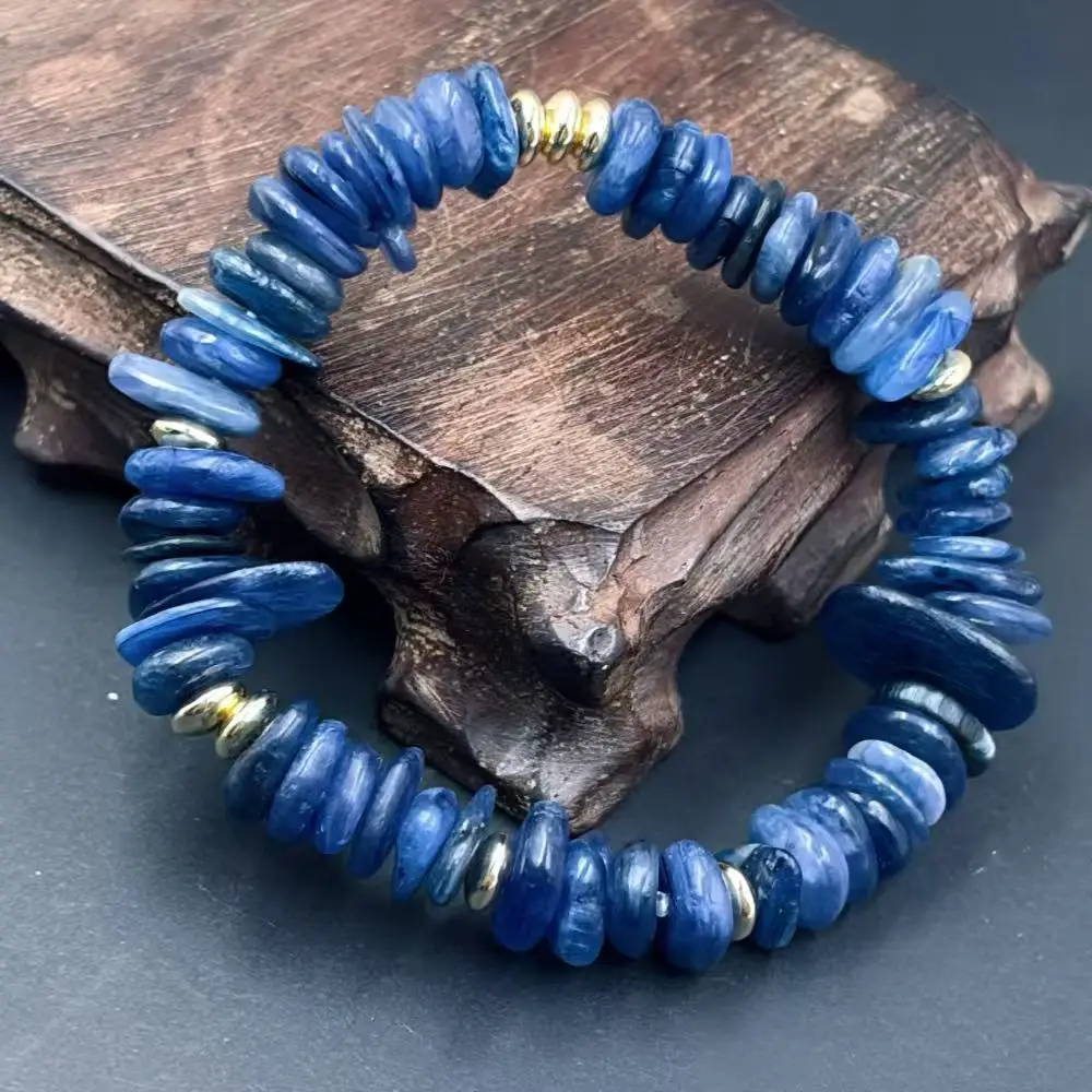 10-14mm Punk Vintage naturel bleu Kyanite pierre femmes hommes bijoux noël filles chanceux cadeau pierre précieuse Bracelet 7-8 pouces