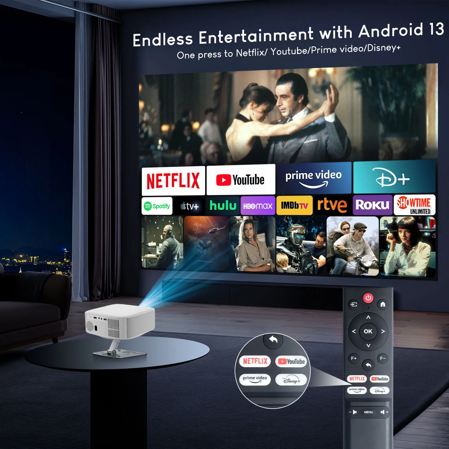 Salange Netflix Proyector P92MAX Smart Android 13 1080P BT5.2 WiFi6 12000L Enfoque electrónico Auto Keyston 4K Película HD Cine en casa