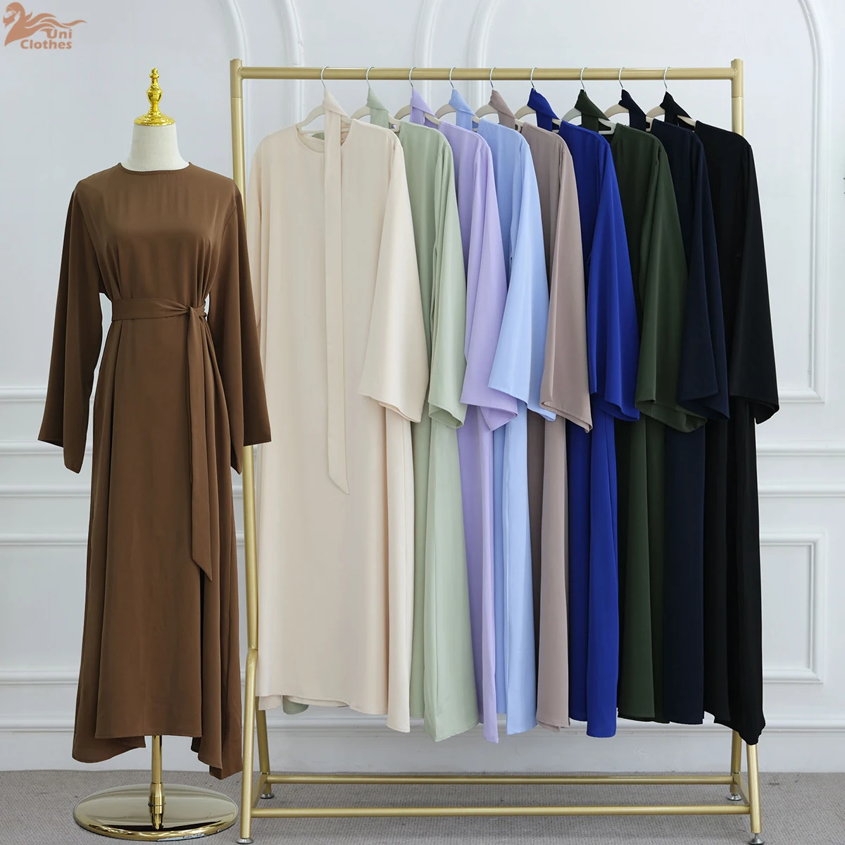 

2025 New Abaya Femmes Robe Musulmane Solid Color Long Sleeve Nida Muslim Womens Dresses Islamic Modest Abaya with Belt
