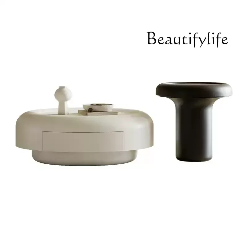 

Modern minimalist new round coffee table small apartment French retro cream style high-end coffee table
